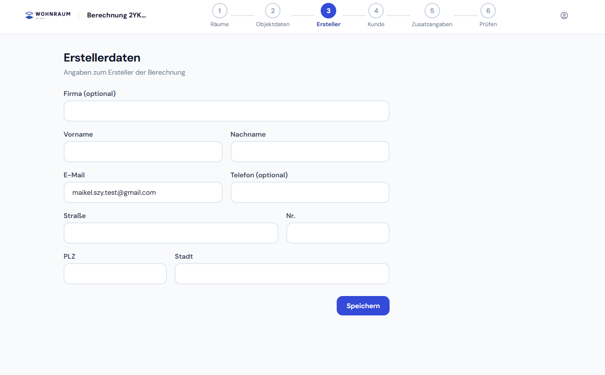 Wohnflächenberechnung Verfasserdaten angeben